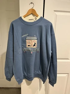 Vintage Cheek-O Grandma’s House Rundhals Sweatshirt Gr. L blau bestickt Lagenlook - Bild 1 von 11