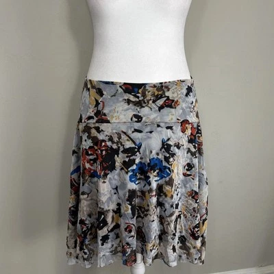 Saia Puxar Comprimento Abstrato Joelho Cinza Multicolorida Floral Cynthia - Imagem 1 de 4