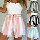 Ladies Striped Summer Holiday Beach Shorts Lace Up Layer Petal Trim Hot Pants