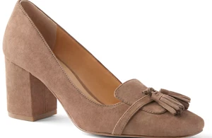 NEW ANN TAYLOR PINE BARK SUEDE TASSEL HIGH BLOCK HEELS PUMPS SHOES SZ 9 - Picture 1 of 6