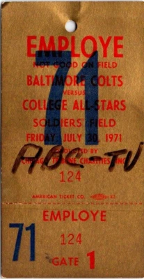Baltimore Colts ABC TV Press Credencial AFL vs NCAA All Stars 1971 Unitas Foto 1 de 2