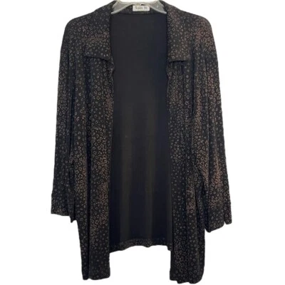 Vikki Vi Black Animal Print Jacket Cardigan 2X Open Front Slinky Wrinkle Free - Image 1 of 4