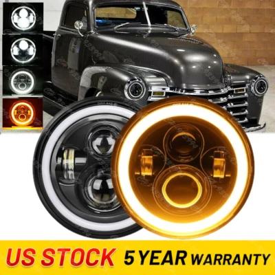 Пара круглых светодиодных фар 7 дюймов для пикапа Chevy Truck 47-1957 C20/30 61-1974 Hi/Lo - Изображение 1 из 4