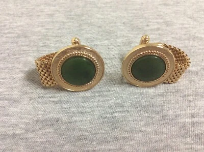 Gemelos envolventes vintage de malla de jade dorado Foto 1 de 4