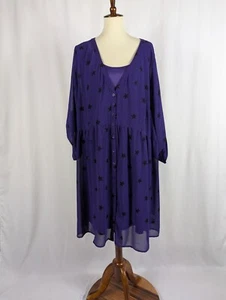 Torrid Purple Black Star Print Chiffon Shirt Dress Button Front Lined Plus Sz 5 - Picture 1 of 11