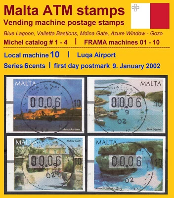 MALTA 2002 FRAMA ATM 1-4 / machine 10 / Luqa Airport / 6c first day 9 JAN 2002 - Image 1 of 2