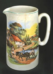 Jarra de agua de leche antigua de cerámica vintage BCM Nelson Ware escena de pueblo Inglaterra - Imagen 1 de 6
