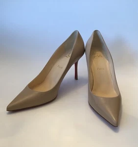 Auth CHRISTIAN LOUBOUTIN Beige Leather Heels Size 41 - Picture 1 of 12