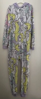 My Little Pony Kids Girls 1-Piece Cute Character Hood Zip Up PJs White L 10/12 - Image 1 of 4