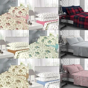 100% Brushed Cotton Thermal Flannelette Printed Plain Sheet Set  & Pillow cases - Picture 1 of 107