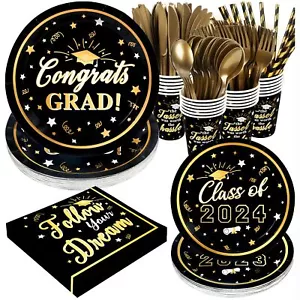 2024 Graduation Plates and Napkins Set Party Supplies Decorations 192 Pcs Dis... - Picture 1 of 6