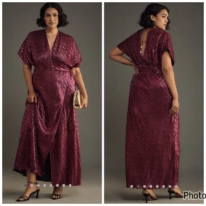 Anthropologie Saylor Brea Short Sleeve V Neck Midi Dress Size 1X Pink Purple - Picture 1 of 10