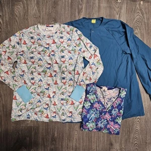 Scrub Top Lot 2 Long Sleeve Small 1 Short Sleeve Medium Holiday Elves Butterfly - Picture 1 of 8