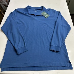 L.L. Bean Long Sleeved Polo Men’s L Solid Blue 100% Cotton - Picture 1 of 12