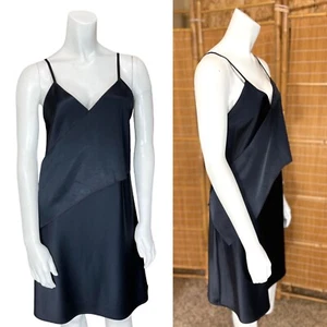 3.1 PHILLIP LIM Slip Dress US 6 Black Satin Sash Asymmetrical Black LBD Event - Picture 1 of 7
