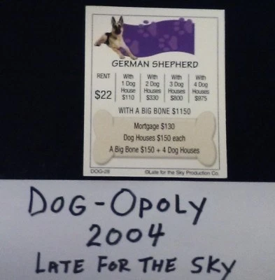 Monopoly   Dog  German Shepherd   Tile Deed Card  Replacement Piece  2004 - Image 1 of 4