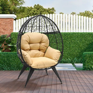 TAUS Teardrop Egg Chair Patio Wicker Oversized Lounger w/ Cushion Outdoor Indoor - Picture 1 of 13