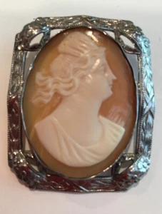 Ciondolo/spilla cammeo vintage in argento sterling forma quadrata - Foto 1 di 3