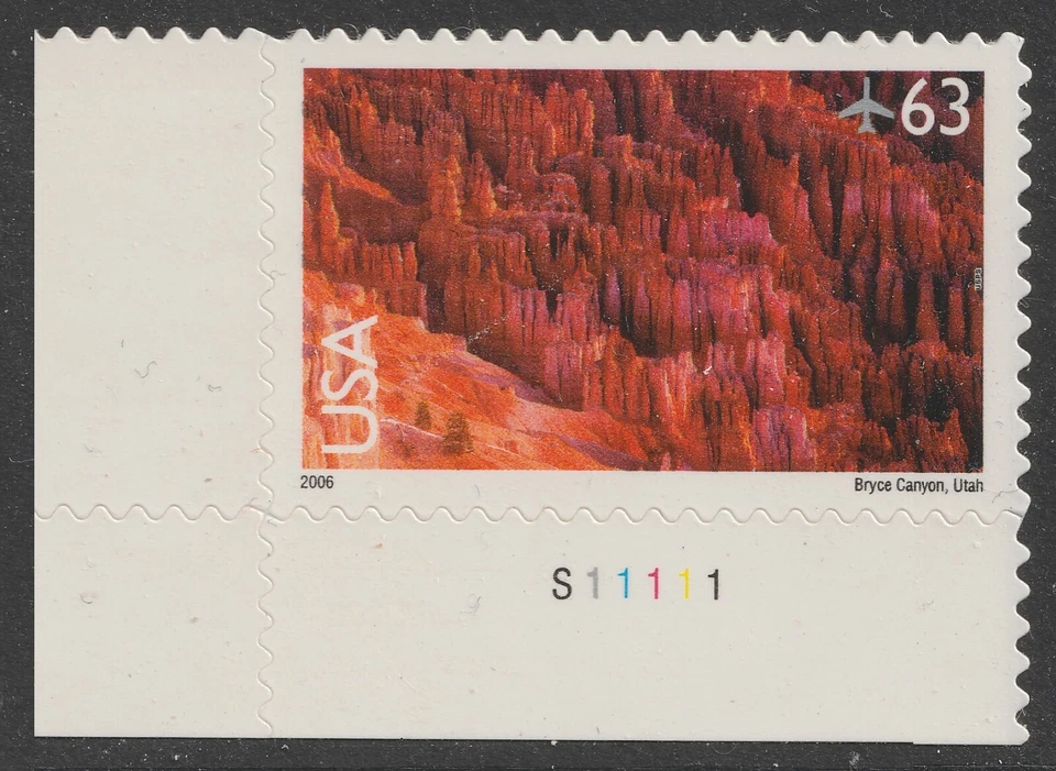 US C139 Airmail Bryce Canyon Utah 63c plate single LL S11111 MNH 2006 - Image 1 of 1