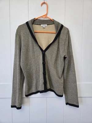 Cardigã feminino Mercer Street Studio manga longa marrom/preto com botão gola V, G - Imagem 1 de 4