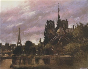 Impresión vintage 1984 París Francia Torre Eiffel Marítima Costa del Mar Imagen de arte pastel - Imagen 1 de 3