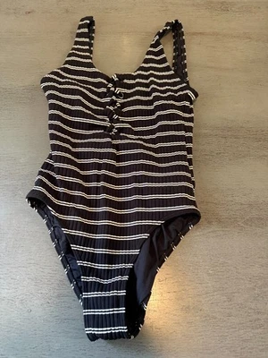 Traje de baño SEAFOLLY acanalado blanco negro talla 12 Foto 1 de 2