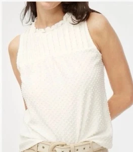 J. Crew White Clip Dot Tank Top Size XS Sleeveless Ruffle - Picture 1 of 7