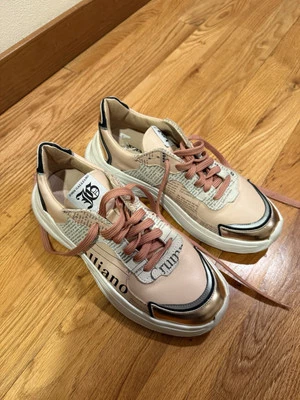John Galliano Gazette Newspaper Leather Sneakers 8.5 US / 39 EU Pink Metallic - Image 1 of 4