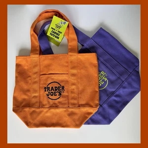 Trader Joe’s Halloween Mini Canvas Tote Bag, Lot of 2, Orange and Purple - New - Picture 1 of 3