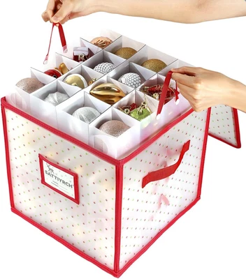 Caja de almacenamiento de adornos navideños con divisores personalizables y cierre de cremallera Foto 1 de 4