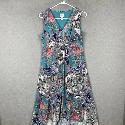 Платье Chicos женское размер 0 разноцветное с цветочным рисунком без рукавов с V-образным вырезом эластичное - Изображение 1 из 4