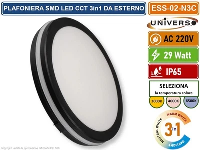 PLAFONIERA CIRCOLARE SMD LED 29W DA ESTERNO IP65 CCT SWITCH CAMBIA COLORE LUCE - Immagine 1 di 4