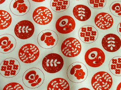 70er Jahre 1m Baumwollstoff Retro Look Style Punkte Blumen Blätter 150cm breit - Bild 1 von 4