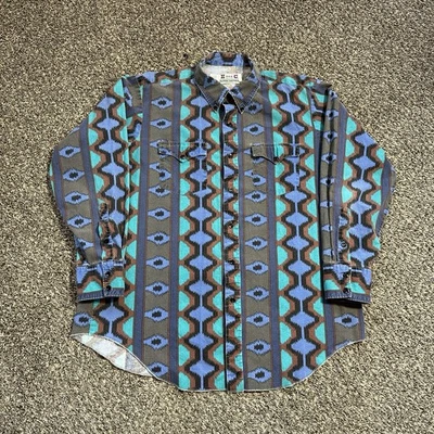 Vintage H Bar C Western Shirt Size 17 35 Native Aztec Southwestern Button Down - Image 1 of 4