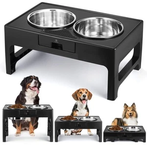 Elevated Dog Bowls, Stainless Steel Raised Dog Deep Bowl with Adjustable Stan... - Picture 1 of 7