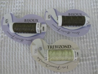 3 Spools BIJOUX & TREBIZOND Twisted Silk & Strong Metallic Filament THREAD - Image 1 of 3