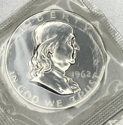 1962-P Proof Franklin Half Dollar Gem Proof Original Mint Cello 90% Silver -1477 - Image 1 of 2