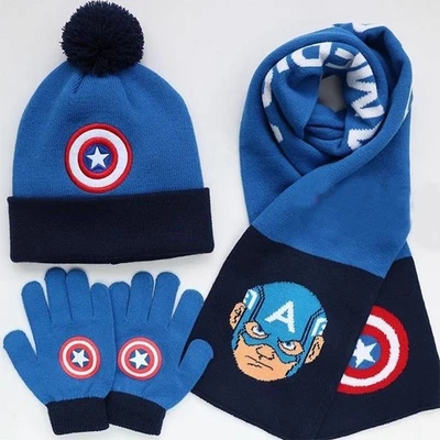 Captain America Spiderman Batman Knited Beanie Hat Scarf Gloves Cap Set Kid Gift