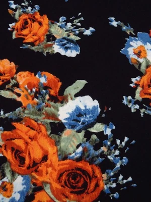 Double Brushed Jersey Knit Fabric Black   Floral Bouquet  By the Yard  - Image 1 of 2