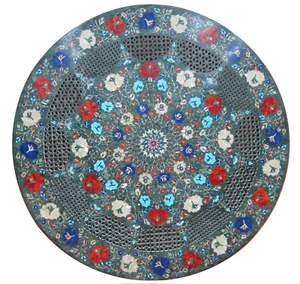 30" Elegant Green Marble Studying Room Table Semi Precious Stone Inlay Hotel Dec - Picture 1 of 9