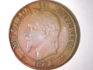 France 1864 K Bonze 5 Centimes Rare Napoleon III-KM 797.3 Bordeaux Anchor - Picture 1 of 2
