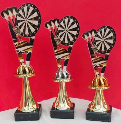 FDPOKALE 3er Serie Pokale Steel Dart E- Dart Acryl Pokal Darts inkl.Gravur 3 Varianten