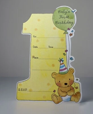 Lote de 10 tarjetas de felicitación de invitación de cumpleaños para bebé 1er osito de peluche de fiesta 1 año Foto 1 de 4