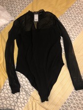 New Look Black Mesh Panel Bodysuit Size 16