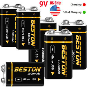 1000mAh 9V Li-ion Rechargeable Batteries 9-Volt USB Charging Battery Lot
