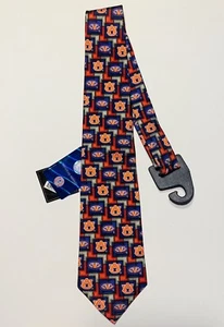 Auburn University Neck Tie AU Logo War Eagle Navy Blue Orange WDE Silk - Picture 1 of 1