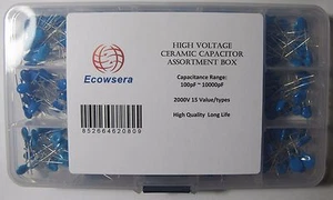 Kit de condensador de cerámica de alto voltaje 15 Value 300 piezas 2Kv 2000v 100pf ~ 10000pf - Imagen 1 de 2