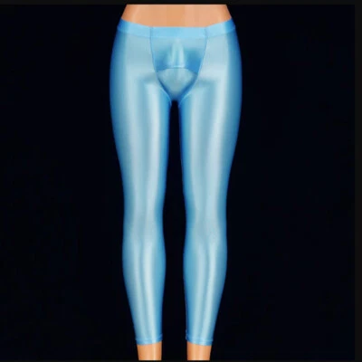 Men Sexy Shiny Glossy Tights Pants Running Skinny Workout Yoga Fitness Trousers - Image 1 of 4