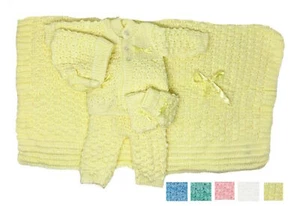 Crochet Baby Blanket Hat Newborn Outfits Knit Layette Set Bootie Pant Sweater - Picture 1 of 11