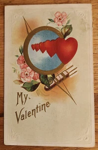 Postal My Valentine Vintage en relieve PC 1912 Flores y Corazón de cornejo - Imagen 1 de 1